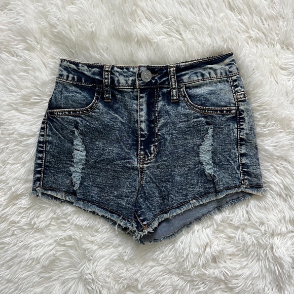 RSQ High-waisted Dark-Wash Ripped Denim Shorts Size 0, XS - Picture 2 of 14